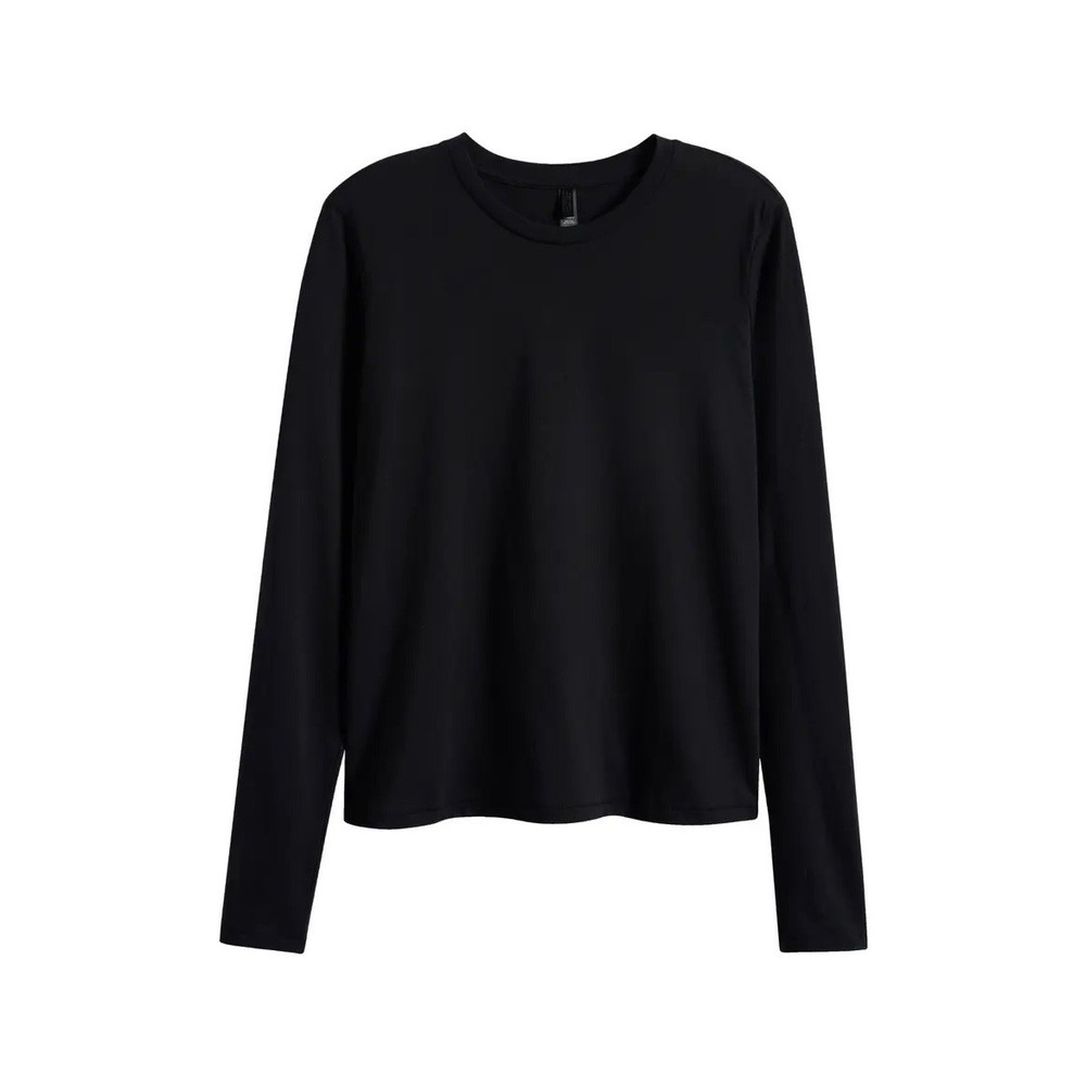 Skims Women's Black Long Sleeve Crew Neck Cotton Knit Logo T-Shirt Size S